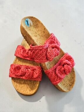NWOT Anne Klein Coral Braided Knot Cork Wedge Slides